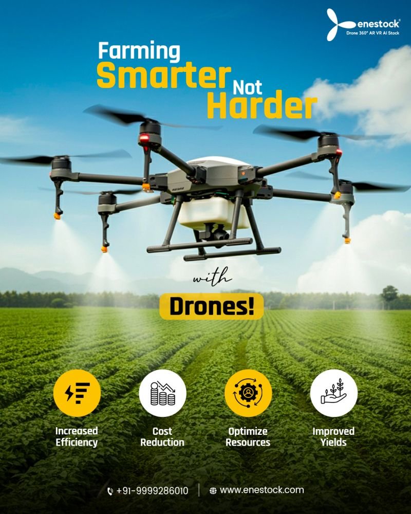 Agricultural spraying drone over crops